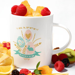 Easter symbols bouquet and Happy Easter Text Two-Tone Coffee Mug