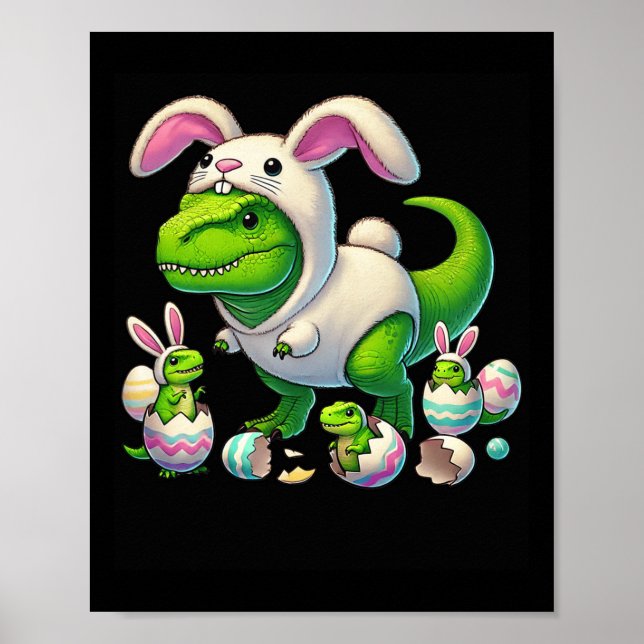 Easter T-rex Bunny Ears Funny Dinosaur Costume Kid Poster (Front)