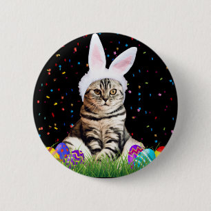 Easter Tabby Cat 6 Cm Round Badge