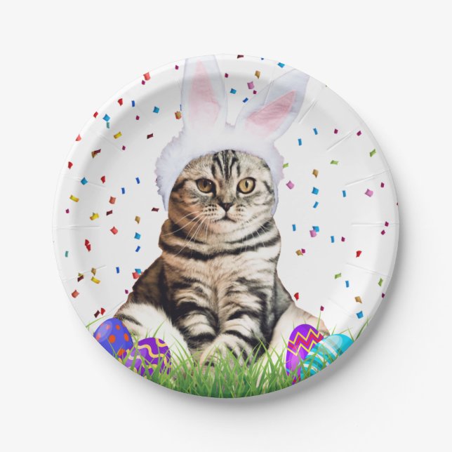 Easter Tabby Cat Paper Plate (Front)