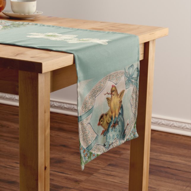 Easter Table Runner | Blue Chicks and Painted Eggs (In Situ)