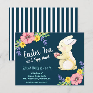 Easter Tea and Egg Hunt Spring Bunny Navy Invitation