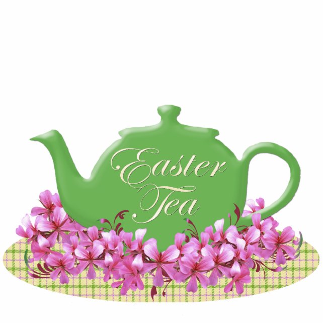 Easter Tea Green Teapot Standing Photo Sculpture (Front)