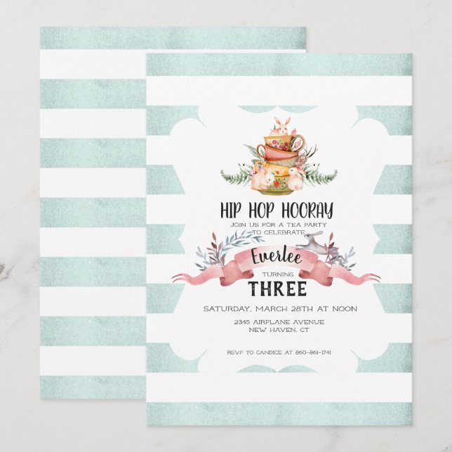 Easter Tea Party Birthday Invitation (Front/Back)