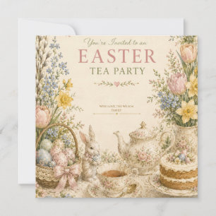 Easter Tea Party , Vintage Floral Celebration Invitation