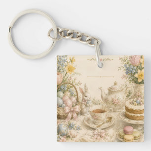 Easter Tea Party , Vintage Floral Celebration Key Ring