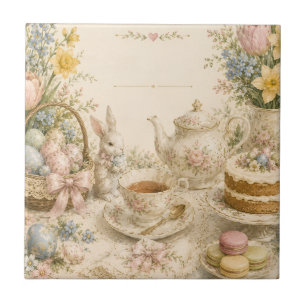 Easter Tea Party , Vintage Floral Celebration Tile