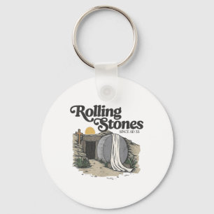 Easter The Stone Was Rolled Away He Is Alive Retro Key Ring