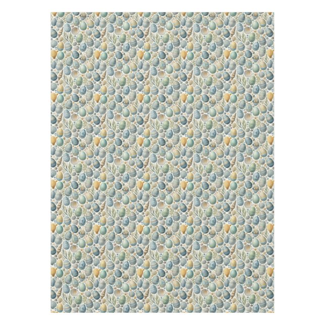 Easter Themed Tablecloth with Eggs and Seashells (Front)
