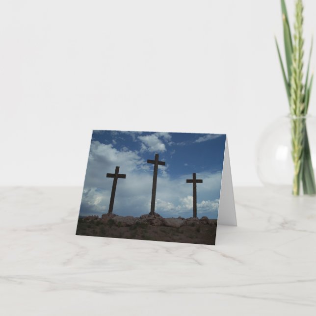 Easter Three Empty Crosses Ressurection Note Card (Front)