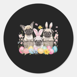 Easter Three Pug Cute Easter Bunny Ears Art Classic Round Sticker