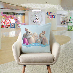 Easter Throw Pillow Two Rabbits & Easter Eggs