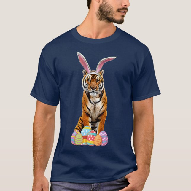 Easter  Tiger Funny Bunny Ears  Eggs Tiger Gift T-Shirt (Front)