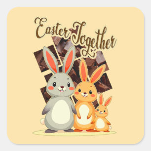 Easter Together – Warm Bunny Family - Autocolante Square Sticker