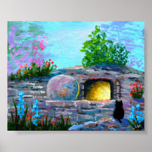Easter Tomb Christian Cat Creationarts Poster