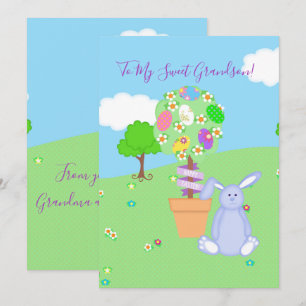 Easter Topiary Blue Bunny Grandson Holiday Card