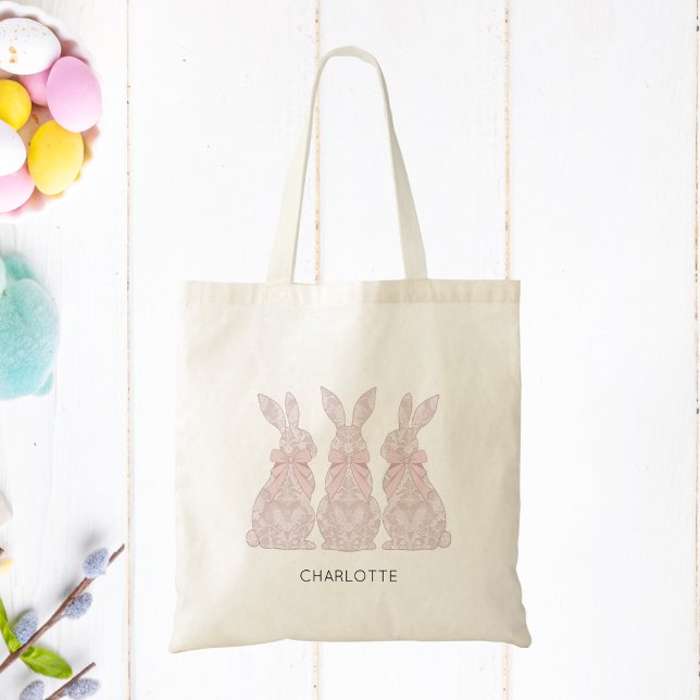 Easter Tote Bag with Lace Bunny Design (Kids Easter Tote Bag with Lace Bunnies)