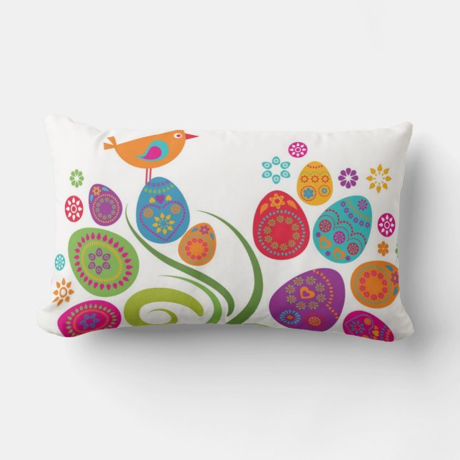 Easter tree with coloured eggs and flowers lumbar cushion (Front)