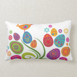 Easter tree with coloured eggs and flowers lumbar cushion