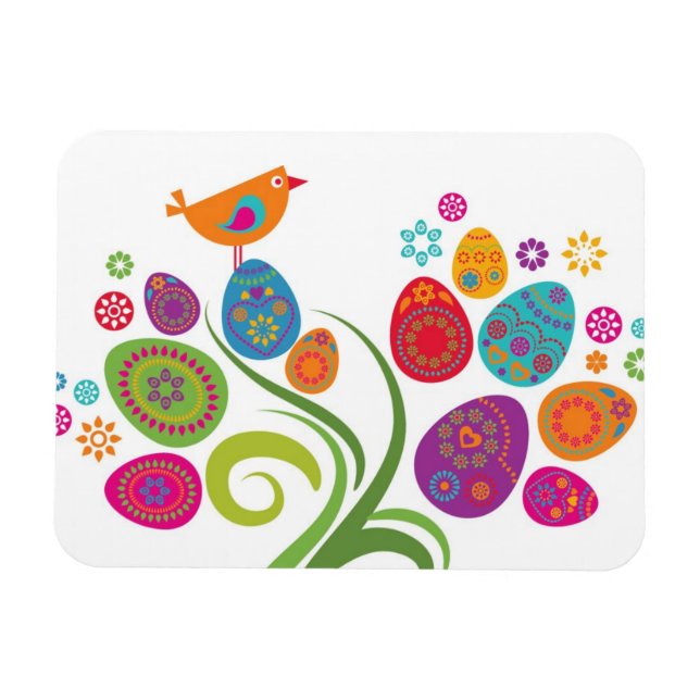 Easter tree with coloured eggs and flowers magnet (Horizontal)