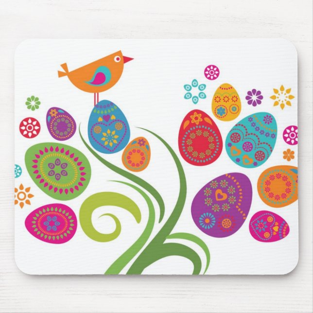 Easter tree with coloured eggs and flowers mouse mat (Front)