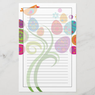 Easter tree with coloured eggs and flowers stationery
