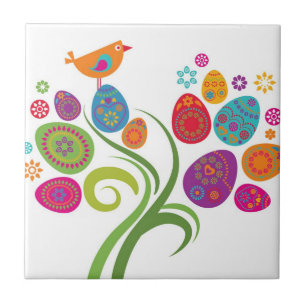 Easter tree with coloured eggs and flowers tile