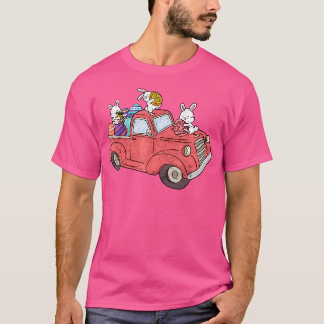 Easter Truck Bunny Eggs Red Truck Egg Hunt Season T-Shirt (Front)