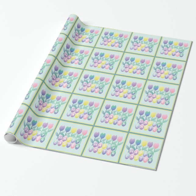 Easter Tulips Eggs Happy Easter Wrapping Paper (Unrolled)