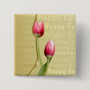 Easter Tulips Gold Typography 15 Cm Square Badge