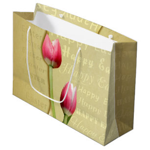 Easter Tulips Gold Typography Large Gift Bag