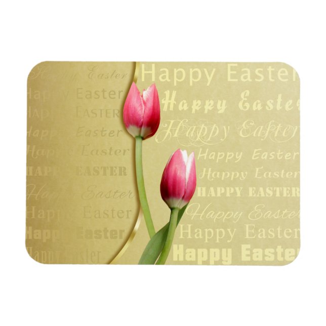 Easter Tulips Gold Typography Magnet (Horizontal)