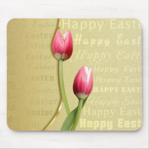 Easter Tulips Gold Typography Mouse Mat