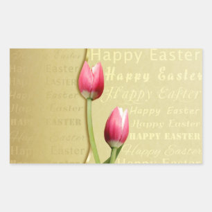 Easter Tulips Gold Typography Rectangular Sticker