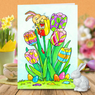 Easter Tulips with Bunny Greeting  Card