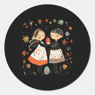 Easter Twins - Easter Egg Folk Art Classic Round Sticker