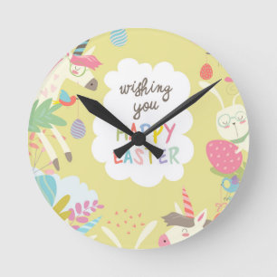 easter unicorn round clock