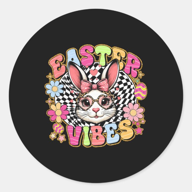 Easter Vibes Floral Bunny Rabbit Egg Coquette Bow  Classic Round Sticker (Front)