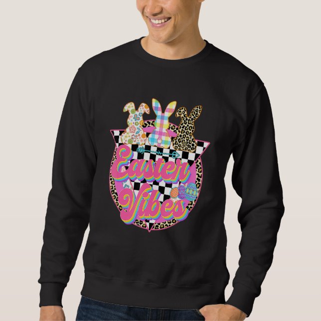 Easter Vibes Leopard Bunny Ears Spring Easter Day  Sweatshirt (Front)