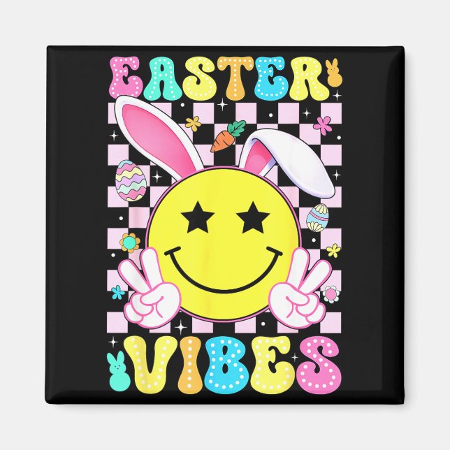 Easter vibes retro groovy bunny rabbit ears womenE Magnet (Front)