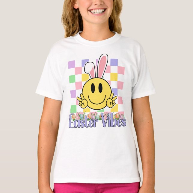 Easter Vibes Smiley Peace Sign  T-Shirt (Front)