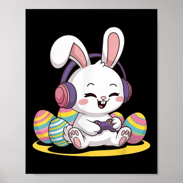 Easter Video Game Bunny Gaming Controller Gamer Bo Poster (Front)