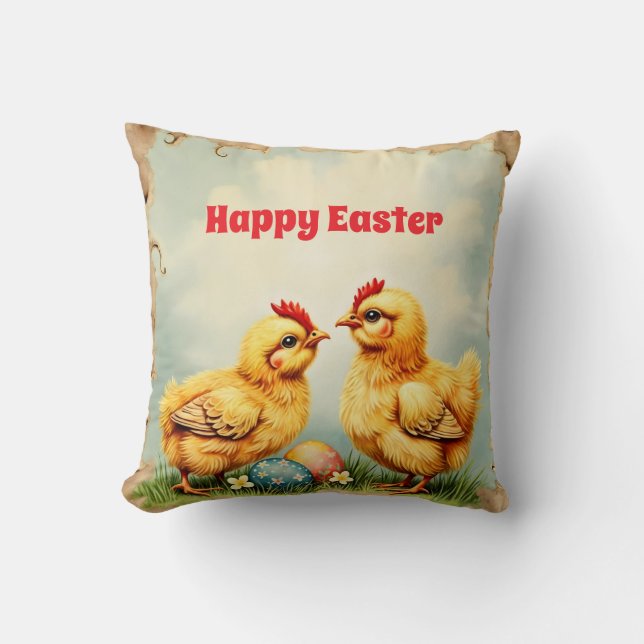 Easter Vintage 2 Little Chicken Holiday Collection Cushion (Front)