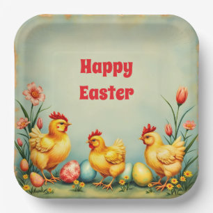 Easter Vintage 3 Little Chicken Holiday Collection Paper Plate