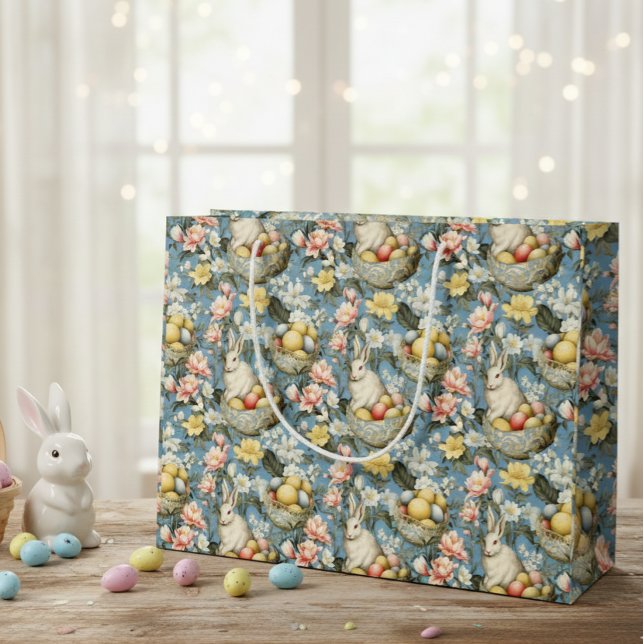 Easter Vintage Bunny Spring Pattern Large Gift Bag (Creator Uploaded)