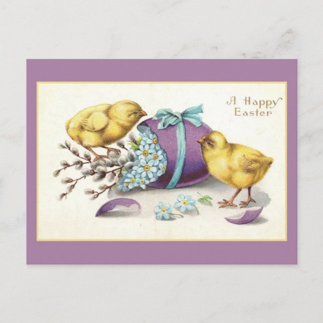 Easter Vintage Cute Chicks Floral Egg Postcard (Front)