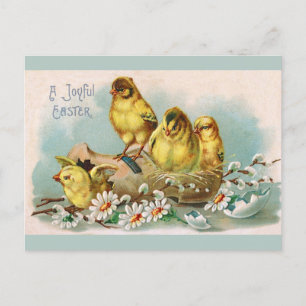 Easter Vintage Cute Chicks Floral Postcard
