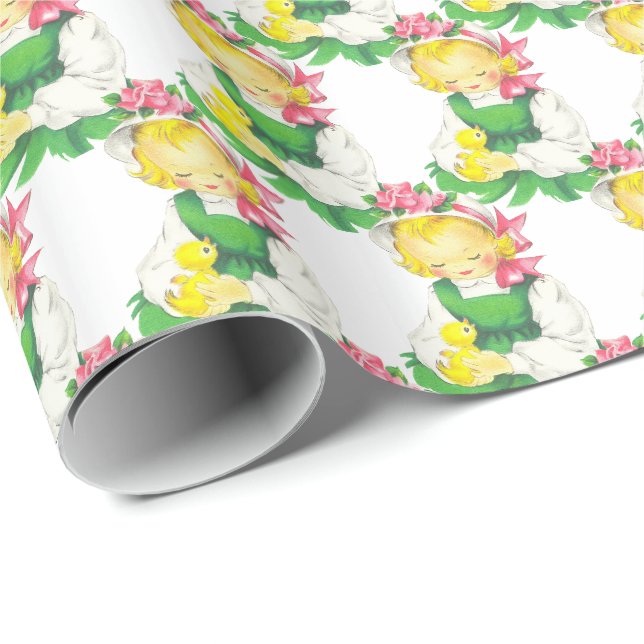 Easter Vintage Girl with Easter Chick Wrapping Paper (Roll Corner)