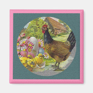 Easter Vintage Hen and Chicks Textured Magnet