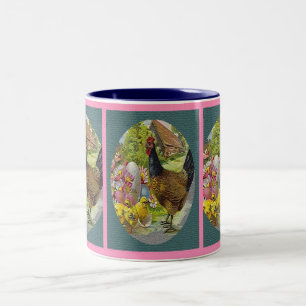 Easter Vintage Hen and Chicks Textured Two-Tone Coffee Mug